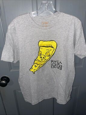 RVCA Gray T-Shirt with Yellow Pizza Illustration